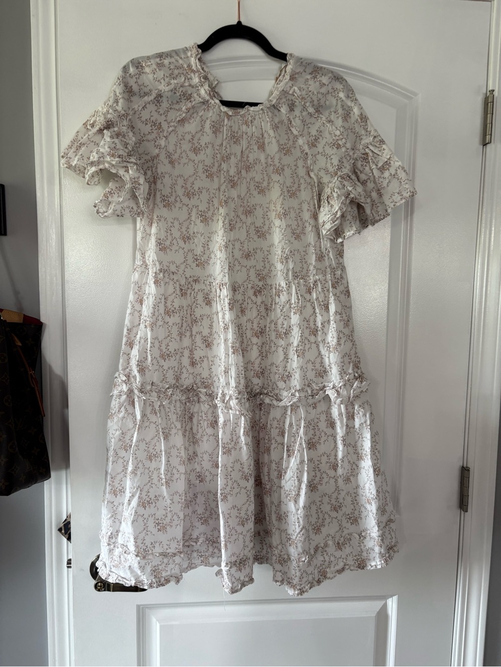 Olivaceous Cream Midi Dress with Taupe Floral Print